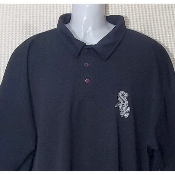 Chicago White Sox Polo Shirt Adult 3XLT Black White Majestic Breathable MLB Mens - Picture 2 of 10
